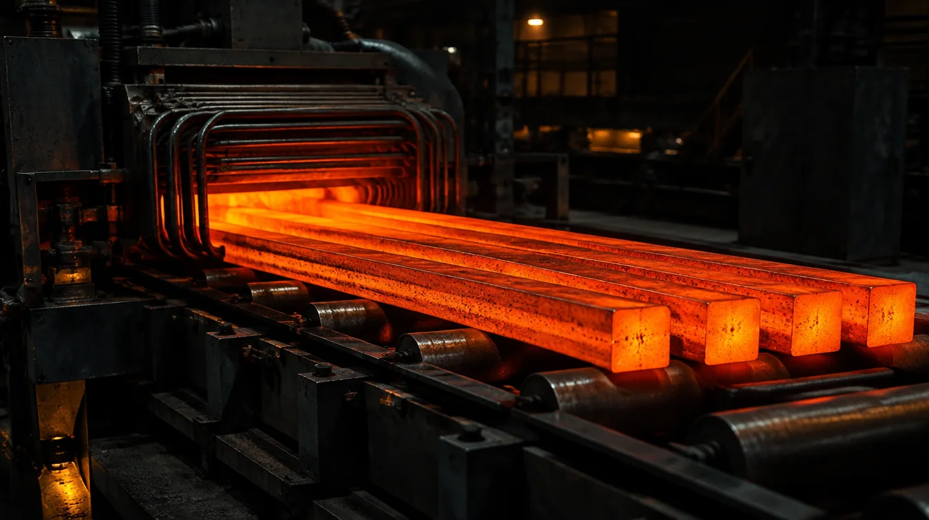 Billets leaving the induction heater at the BDS forging shop