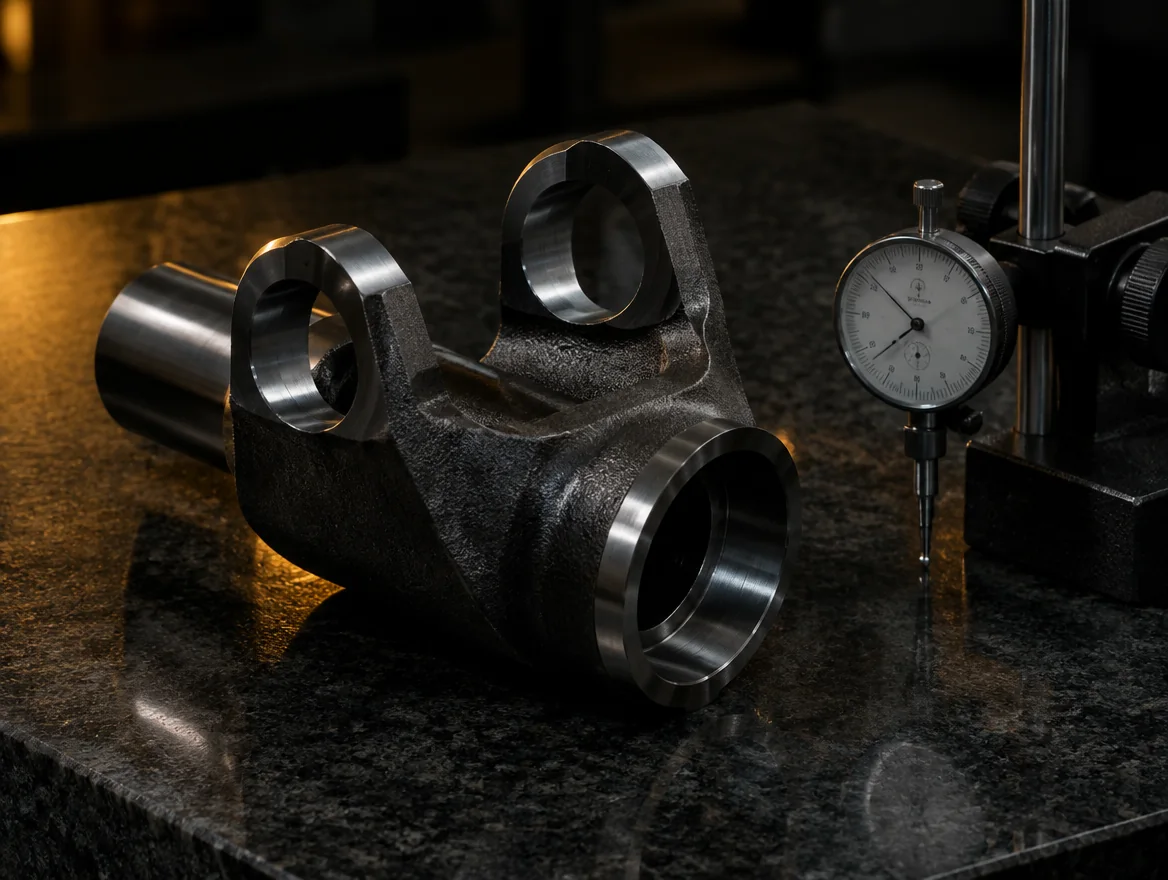 A forged and machined yoke on a granite surface plate